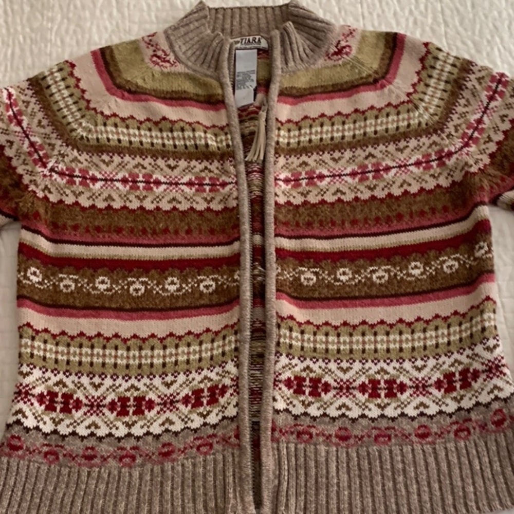 Natural fibers Fair Isle Zip Sweater Cardigan